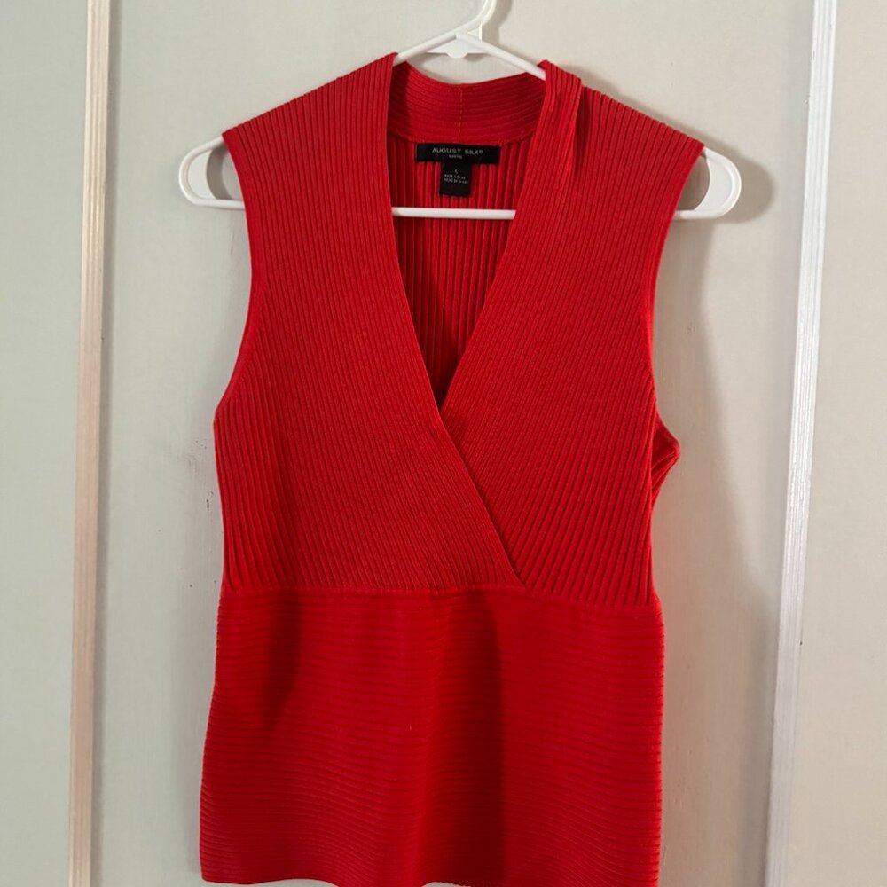 August Silk Knits Red V-Neck Sleeveless Sweater Top